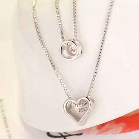 925 STERLING SILVER DIAMOND DOUBLE LAYER NECKLACE, NICE NECKLACE, CUTE NECKLACE - Picture 8 of 8